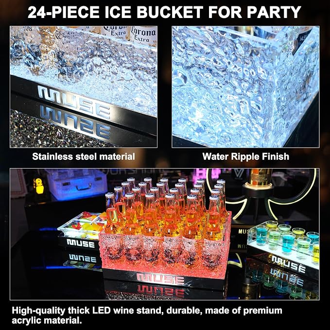 WILON LED Ice Bucket for Parties Large Capacity | Clear Plastic Drink Cooler with RGB Lights & Remote for Beer Wine Champagne Home Bar Essential Leakproof & Easy to Clean