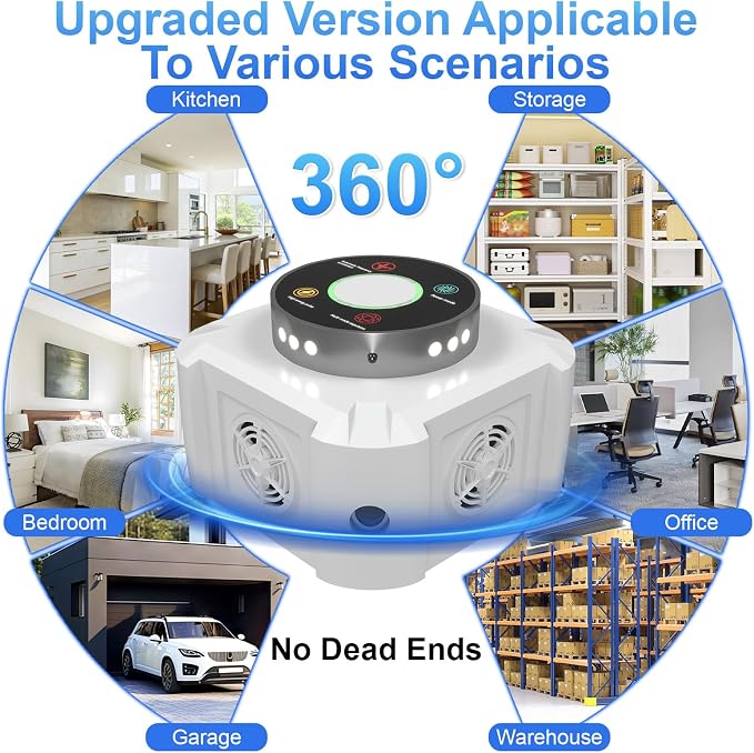 Ultrasonic Mouse Repeller & Pest Repellent - 12 Strobe Lights, 4 Frequency Modes, Indoor Plug in Rodent Control for Home, Garage, Attic, Warehouse, Electronic Mice Deterrent Devices, White