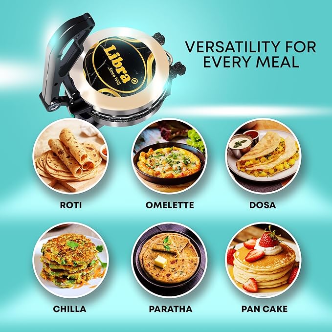 Libra Roti Maker Machine - Electric Tortilla Press with Non-Stick 8.5inch Plates and Durable Handle, Auto Temperature Control Chapati Maker Machine with Indicator Lights with 110V UL-Certified Plug