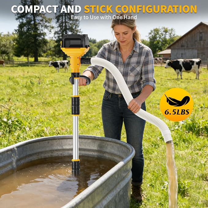 Stick Water Transfer Pump Compatible For Dewalt 20V Battery(NO Battery), 800GPH Portable Cordless Water Transfer Pump With Detachable Rod&37" Hose For Pond Garden Fountain Boat Livestock Tanks