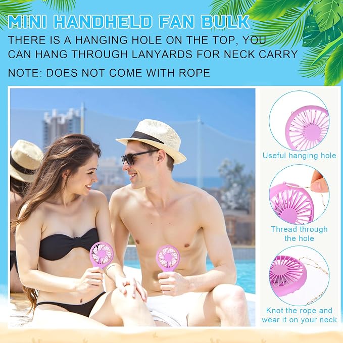 Woanger 12 Pcs Mini Handheld Fan Bulk 3 Speed USB Electric Battery Operated Small Portable Pocket Fan with Data Cable and Mounting Base Quiet Summer Gift for Wedding Travel (Purple)