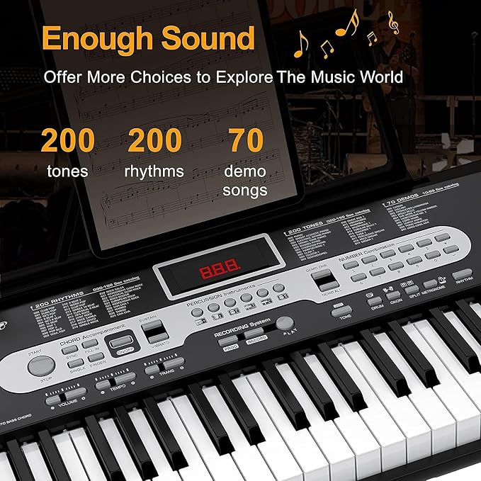 GarveeLife 61-Key Electric Keyboard Piano Set for Beginners and Kids with Microphone, Headphones, Stand, Stool, and Carrying Bag – Portable and Ideal for Teaching, Perfect Birthday or Christmas Gift