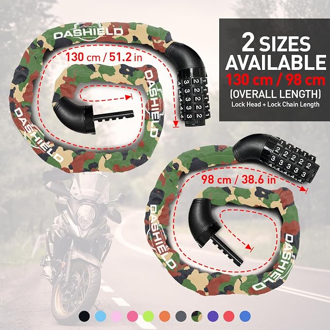 Bike Chain Lock Security 5 Digit Resettable Combination, 51.2 inches Heavy Duty Anti Theft Lock Chain for Bicycle, Motocycle, Scooter, Gate, Fence (Camo, 4.2ft)