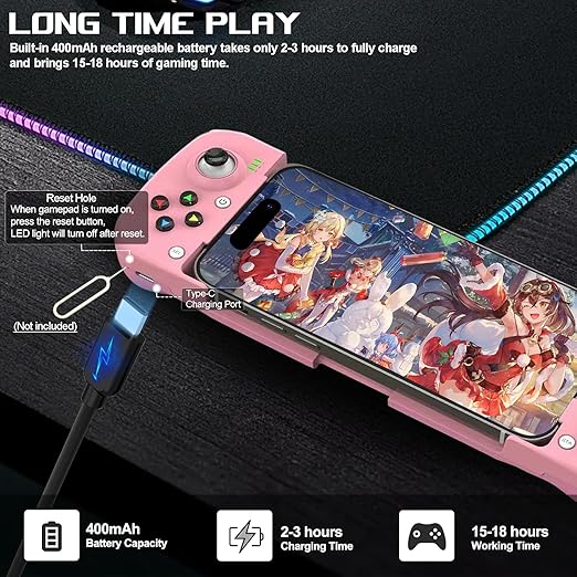 arVin Mobile Game Controller for Samsung Galaxy S23/S22/S21 Ultra, TCL, Tablet, Android Wireless Gamepad for iPhone 15/14/13/12, iOS, iPad, MacBook, PC Gaming Joystick with Back Button, Direct Play