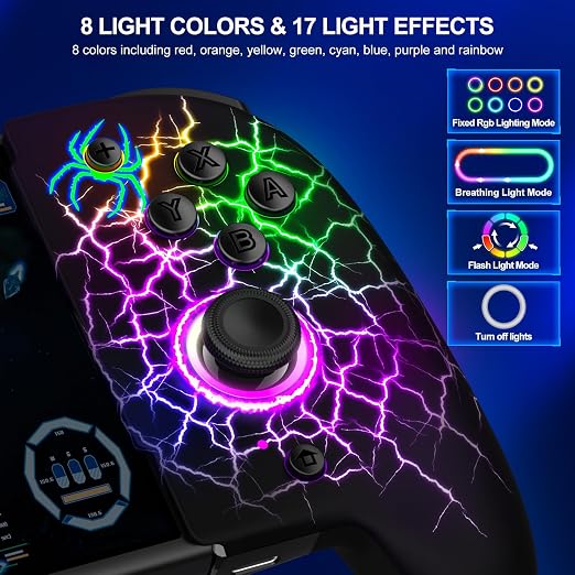Gammeefy Switch Controller – Hall Effect Joysticks & Enhanced Grip – One Piece Switch Joypad Replacement Switch Pro Controller with 8-Color RGB Lighting, Turbo, Macros - Spider Silk, 6.2"/7"