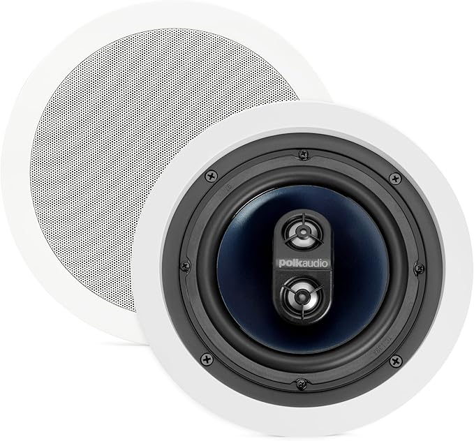 Polk Audio RC6s 6.5" in-Ceiling Speaker, Stereo Speaker, Dual Channel from a Single Location, Great for Damp, Humid Placement, (White, Paintable Grille)