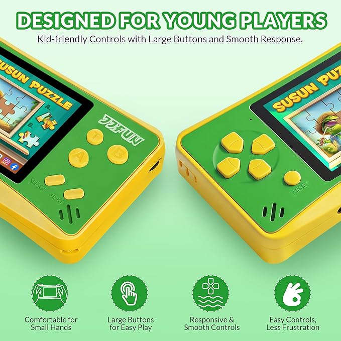 Handheld Game for Kids,Preloaded 168 Retro Video Games, Portable Gaming Player with 3.2" HD Screen, Mini Arcade Electronic Toy with Rechargeable Battery,Travel Toy Gifts for Boys Girls(Green)