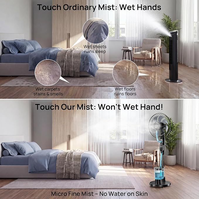 Standing Fan, 16'' Humidifier Fan - Misting Fan, Fan for Bedroom Oscillating Pedestal Fan with 3 Modes 9 Speeds 7H Timer for Daily Indoor Cool - 2026 Model