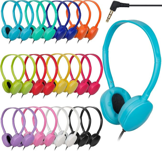 Headphones Bulk 24 Pack for Classroom School,Wholesale Earphones Class Set for Students Teens and Adult Multi Color (12 Colors)
