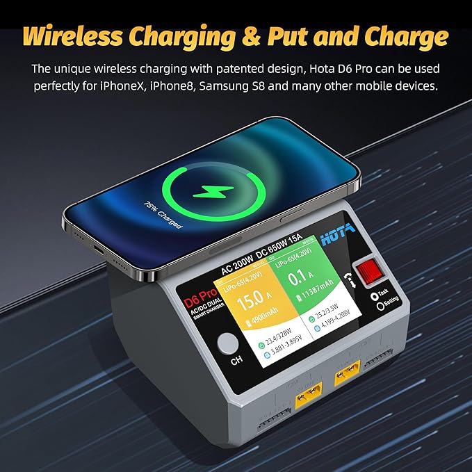 HOTA D6 Pro RC Battery AC200W DC 325W Dual RC Charger 15A Balance Charger for RC 1S 2S 3S 4S 5S 6S Lipo Batteries LiHv Nicd NiMH Battery Charging RC Car, Boat, FPV Race Drone Parts