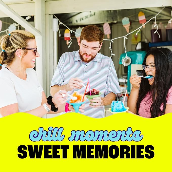 Hawaiian Shaved Ice S700 Kid-Friendly Snow Cone Machine Kit with 3-16oz. Syrup Flavors: Cherry, Grape, and Blue Raspberry, Plus 25 Snow Cone Cups, 25 Spoon Straws, and 3 Black Bottle Pourers