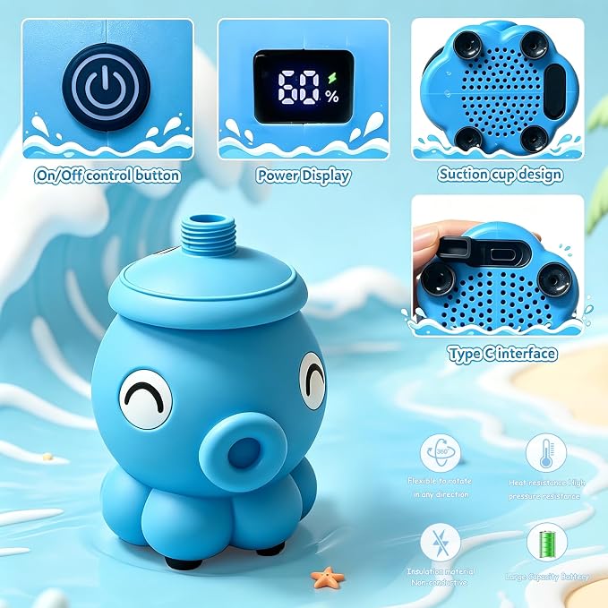 okcool Rechargeable Water Table Pump with Huge Water Output,Water Flow Rate up to 8L/min (2.11 GPM),Kids Sand Water Play Pump,Octopus-Shaped Design,Suitable for Most Water Table on the Market