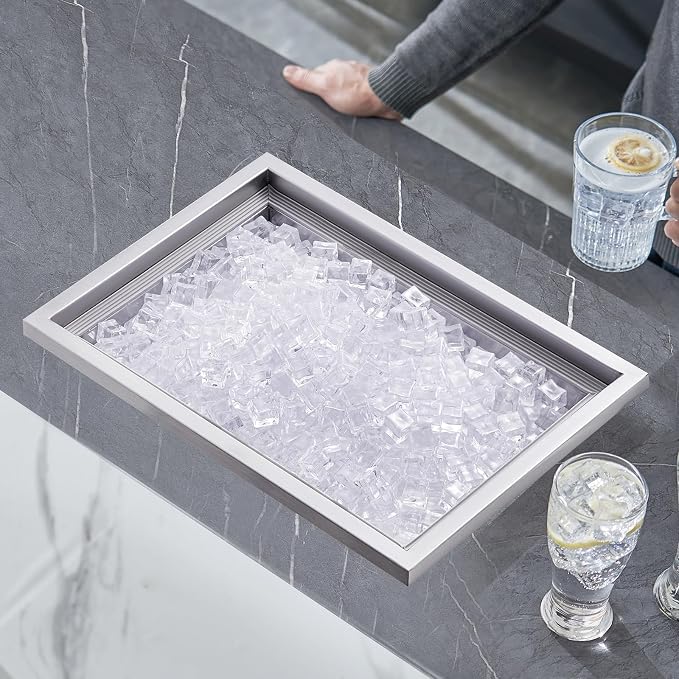 VEVOR Drop in Ice Chest, 20" L x 14" W x 12" H Stainless Steel Ice Cooler, Commercial Ice Bin with Cover, 40 qt Outdoor Kitchen Ice Bar, Drain-Pipe and Drain Plug Included, for Cold Wine Beer