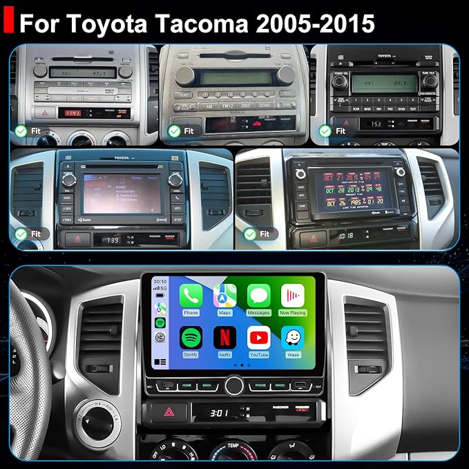 4+64G 5GWiFi Upgrade Car Radio for Toyota Tacoma 2005-2015, 9inch Android 13 Touch Screen Head Unit, Wireless Carplay Android Auto Double Din Stereo GPS Navigation Bluetooth FM SWC Truck Backup Camera