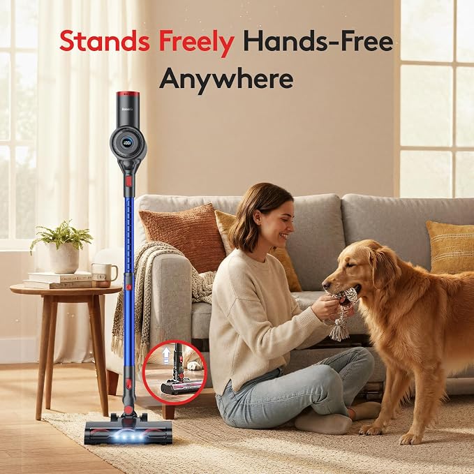 RONEAIR Cordless Vacuum Cleaner,40Kpa 45Min Vacuum Cleaners for Home,Self-Standing,Stick Vacuum with Wall Mount Storage,Anti-Tangle &,6 in 1 Lightweight Vacuum for Hard Floors Carpet Pet Hair - Blue