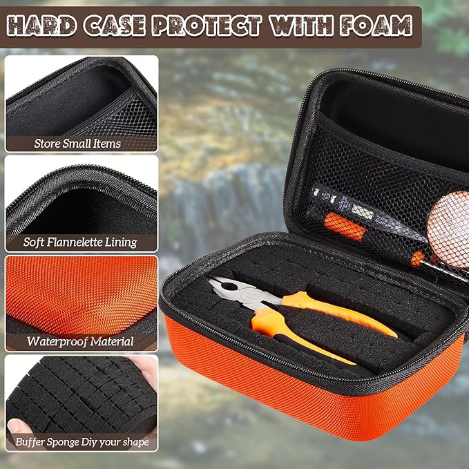 Relaxweex EVA Hard Case with Customizable Foam 7.8 x 6.3 x 3.5 Inch Protective EVA Carrying Case Shockproof Outdoor for Camera, Digital Products, Electronic Instruments with Knife, Orange