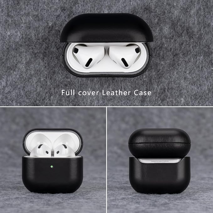 Maogoam Leather Case Compatible with AirPods 4, Premium Crystal Oil Wax Leather Case Cover for Apple Airpods 4th Generation(2024), Handcrafted, Fashional Elegant Style, Gloss Black