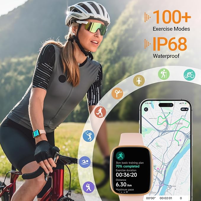 Fitpolo Smart Watch for Women, 1.85" AMOLED Fitness Tracker with Bluetooth Call, Heart Rate/Sleep/SPO₂ Monitor, 100+ Sports Modes, 3ATM Waterproof Smartwatch for Android/iPhone, Includes 2 Bands