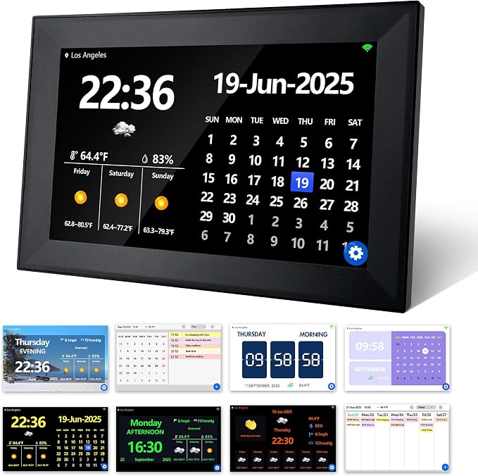 WiFi 10.1 Inch Digital Alarm Clock for Seniors, Large Display with Day/Date Smart Touchscreen Electronic Calendar 64 Alarms 64 Reminders Dementia Alarm Clock for Elderly（Black）