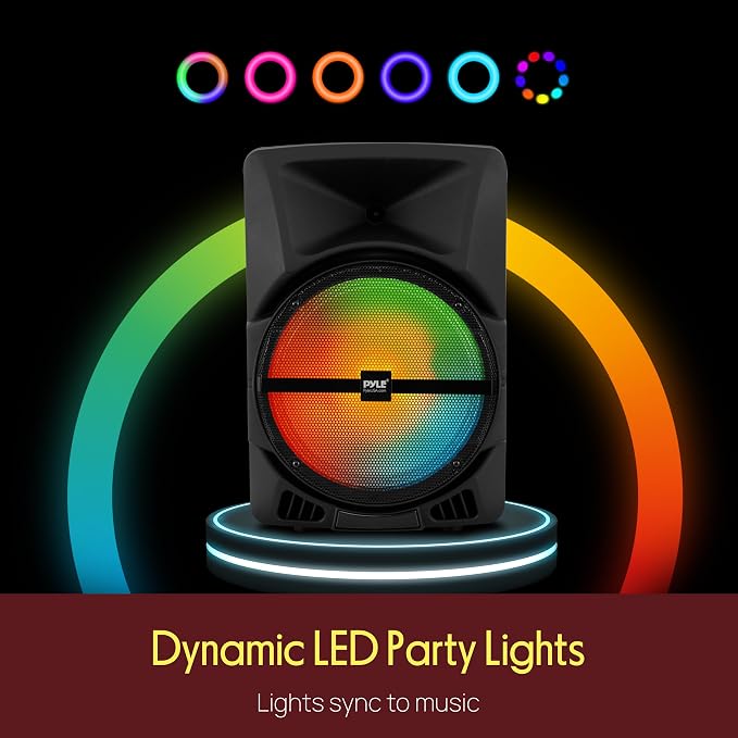 Pyle Wireless Portable PA Speaker System - 800W Powered Bluetooth Indoor & Outdoor DJ Stereo Loudspeaker with MP3 AUX 3.5mm Input, Flashing Party Light & FM Radio-PPHP1244B,Black