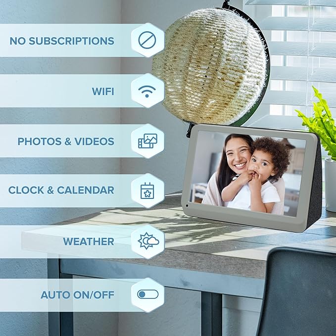 PhotoShare MyLuma LED 7” WiFi Digital Photo Frame with LEDs and Soft Touch Back Panel | Send Photo or Video from Phone to Digital Picture Frame | Stardust Grey Finish