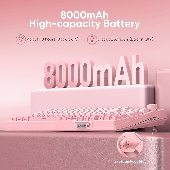 RedThunder K95 Wireless Mechanical Keyboard, TFT Screen & Knob, Triple-Mode, Custom Gasket Mount Hot-Swap, Pre-lubed Linear Pink Switches, RGB Backlit, Side-Printed PBT Keycaps, Gradient Sakura Pink