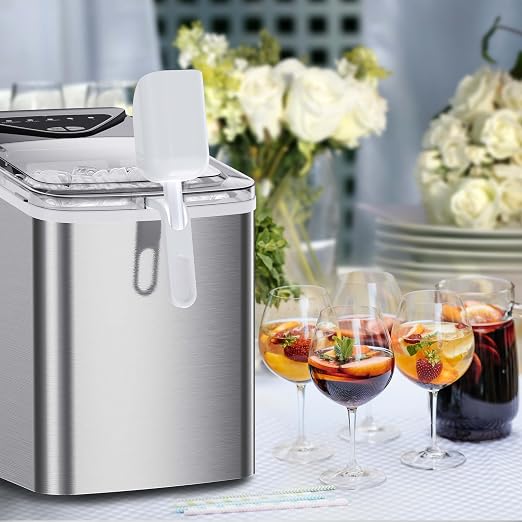 Silonn Countertop Ice Maker Machine, 9 Ice Cubes Ready in 6 Mins, 26 lbs/24 Hrs Portable Ice Maker with Basket & Scoop, 2 Ice Sizes, Self-Cleaning Compact Ice Machine for Home, Party, Office
