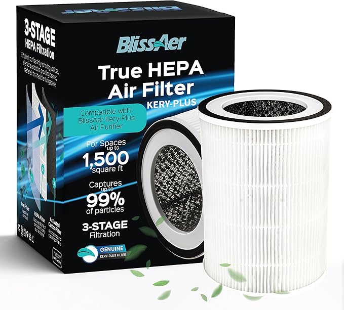 Kery-Plus Air Purifier + 2 Replacment Filters Air Purifiers for Home Bedroom Large Room Up to 1500 Ft² - Smart WiFi & Voice Control True HEPA Air Purifier For Home