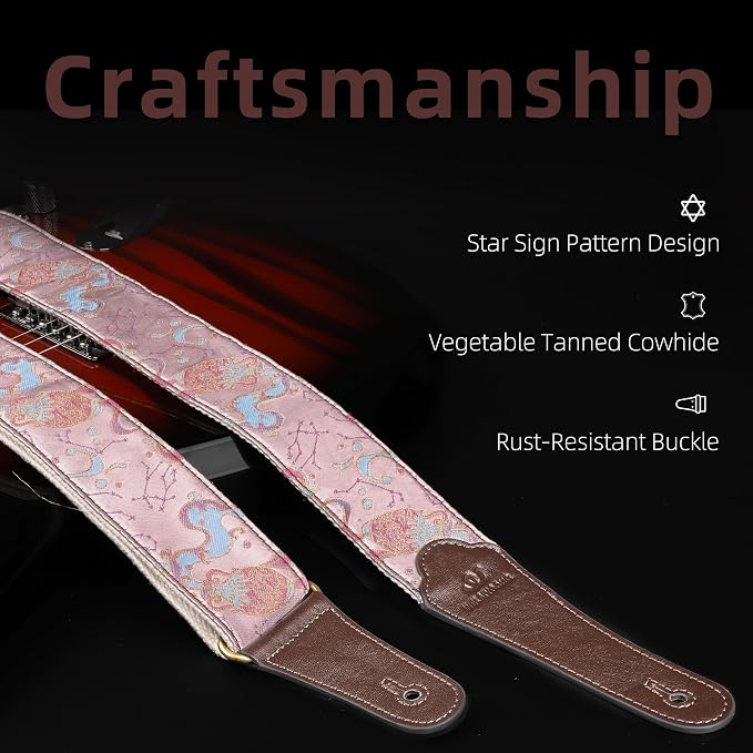 Guitar Strap, embroidery Jacquard Adjustable Guitar Straps for Acoustic/Bass/Electric Guitar, Includes Guitar Pick, Strap Button and Strap Lock, Constellation Gift (Aquarius)