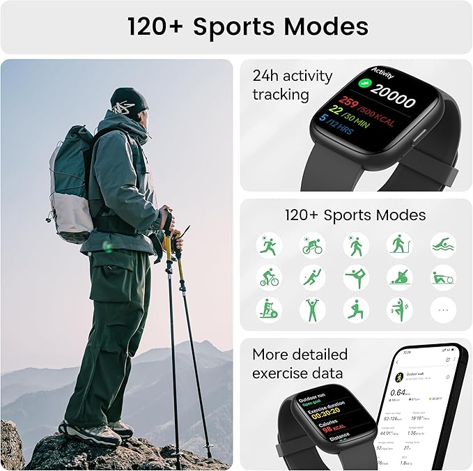 Smart Watch with Alexa Built-in, 1.83" HD Touchscreen Fitness Tracker with Bluetooth Calling, Fitness Watch with Heart Rate/Sleep Monitor, 120+ Sports Modes, IP68 Waterproof Smartwatch for Android iOS
