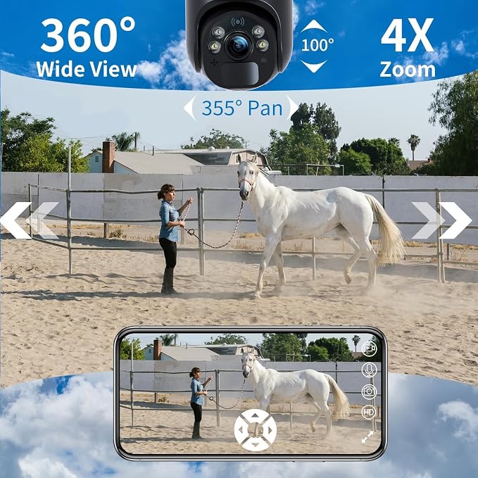 Xega 4G LTE Cellular Security Camera Outdoor Solar Camera Wireless Built-in SIM Card, 2K HD Color Night Vision PTZ 360° View, Smart PIR Motion Detection, 2-Way Talk, No WiFi, IP66