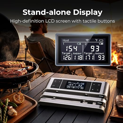 Wireless Smart Meat Thermometer, Dual-Sensor Probe, 500FT Remote, Dedicated App, Real-Time Temp for Oven/Grill - Rechargeable, Precise for Steak