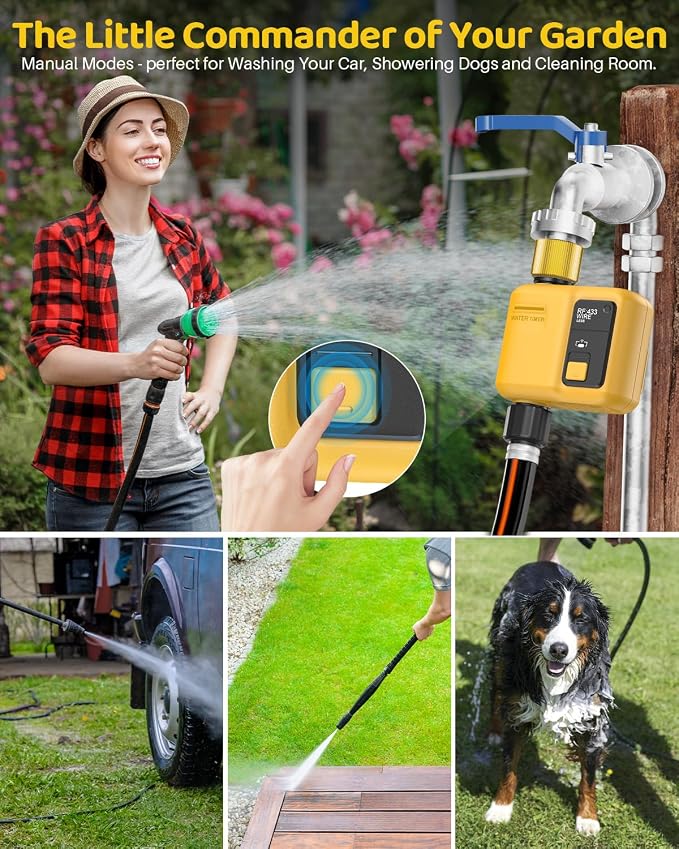 WiFi Water Timer 1 Zone for Garden Hose, Smart Sprinkler Timer with 984ft RF Range, Smart Lawn Watering System Irrigation Controller, APP/Voice Control, Rain Delay, Automatic/Manual Irrigation
