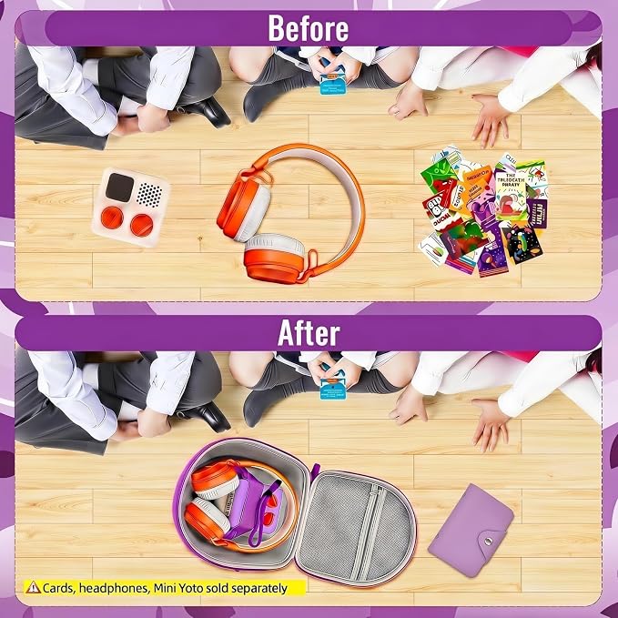 Hard Case Compatible with Yoto Mini (2024 Edition), 3-in-1 Travel Bundle: Silicone Cover + Case with Shoulder Strap (Fits Mini Player & Headphones) + Up to 10 Card Holder for YOTO Cards (Purple)