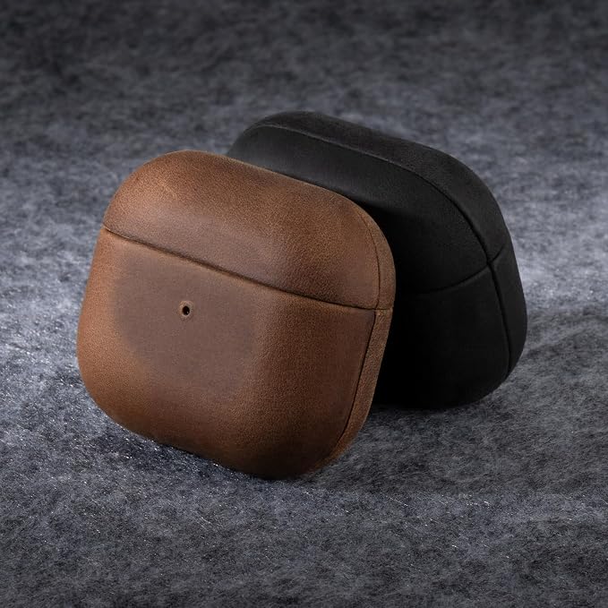 Maogoam Leather Case Compatible with AirPods 3, Genuine Vintage Crazy Horse Cowhide Leather Case for Airpods 3rd Generation, Handcrafted Fully-Wrapped, Retro Style, Black