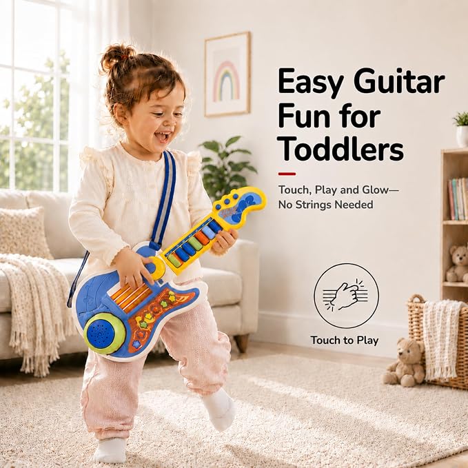 Toddlers Guitar, 4 in 1 Kids Guitar and Piano Guitars for Toddlers 2-4 with Lullaby Projector Toy for Kids Musical Instruments Toys Birthday Gift for a 2 3 4 5 Year Old Boys Girls Gifts