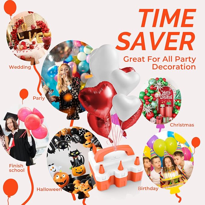ETENWOLF Electric Balloon Pump for All Balloons 110V 600W Balloon Blower for Party Metalic Latex 260q Foil Balloons, Balloon Inflator for Birthday Decorations