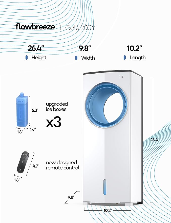 Windowless Portable Air Conditioner, 26.1" Small Evaporative Air Cooler for Room No Window, 3-Speed Settings, 4 Modes, 7H Timer, Remote Control, 4 Ice Packs, Quiet AC Unit for Bedroom, Jet