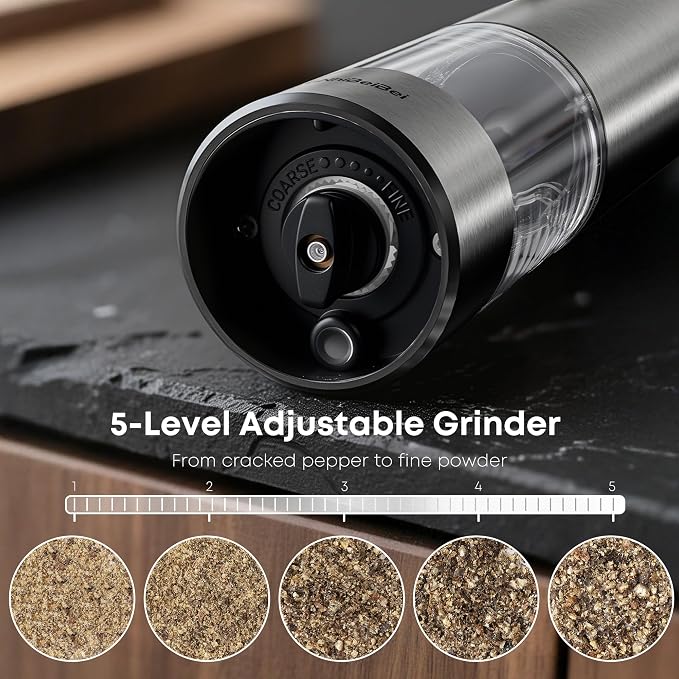 1 Pack Electric Salt Pepper Grinder, One Hand LED Ceramic Burr Adjustable Grind Kitchen Gift