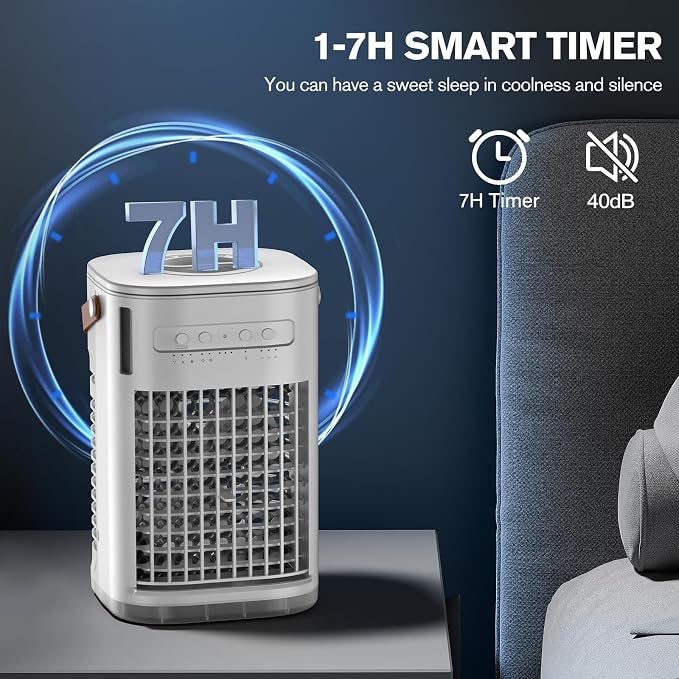 Mini Portable Air Conditioners w/Remote, USB Charging Powered, 1200ML Water Tank, 2 Ice Boxes & 2 Sprays, 7H Smart Timer, Evaporative Air Cooler With 3Speeds, Desktop Fan For HomeOutdoors