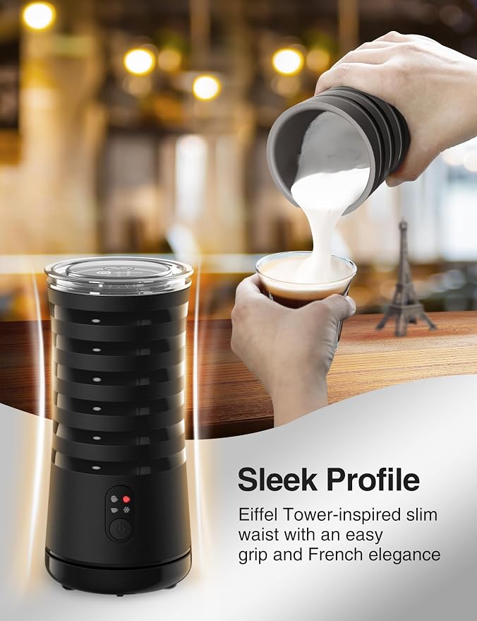 Milk Frother, Paris Rhône 4-in-1 Milk Steamer and Frother, Hot & Cold Foam Milk Warmer with Temperature Control, Auto Shut-Off Frothers for Coffee, Latte, Cappuccino, Macchiato