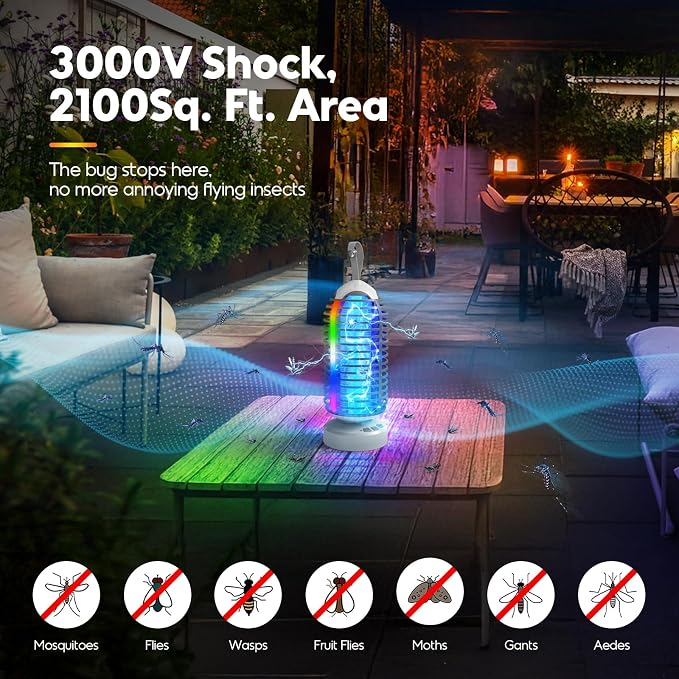 Bug Zapper with Marquee Light, Mosquito Zapper Indoor Outdoor, 4000mAh, Smart Auto On/Off Rechargeable Fly Zapper, Portable Waterproof Insect Killer for Home, Kitchen, Patio, Camping, Party - 2 Packs