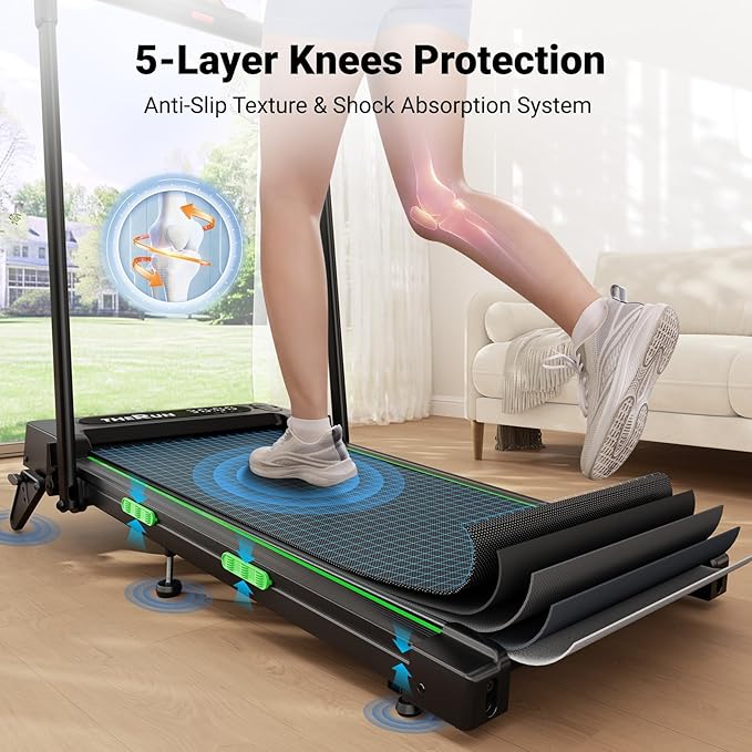 THERUN Walking Pad, 2 in 1 Foldable Treadmills for Home, 0.6-7.6 MPH, 2.5 HP Under Desk Treadmill with Handle Bar, 16" Widened Running Belt, with Remote Control & LED Touch Screen