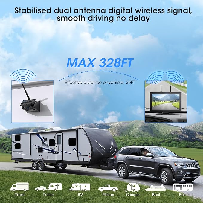 Magnetic Solar Wireless Backup Camera for Truck, 10.1" No-Drill Installation RV Backup Camera HD 1080P Rear View Camera 150° Wide Angle True 15000mAh Rechargeable Long Battery Life Horse Trailer