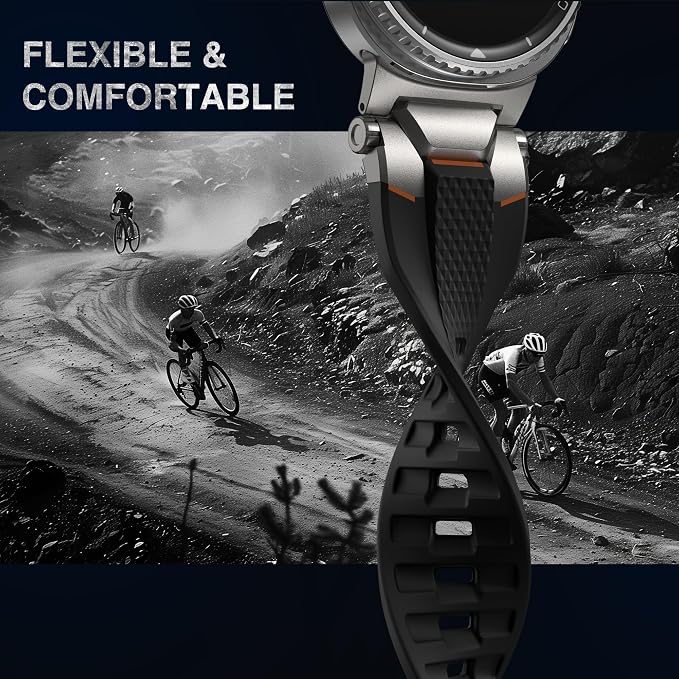 ULTIMAL Rugged TPU Sport Band ONLY for Samsung Galaxy Watch 8 Classic & Galaxy Watch 8 (40/44/46mm), Replacement Strap with Secure Connector, Waterproof Sweat-Resistant, Fit 6.2”-8.9”(Black+Silver)