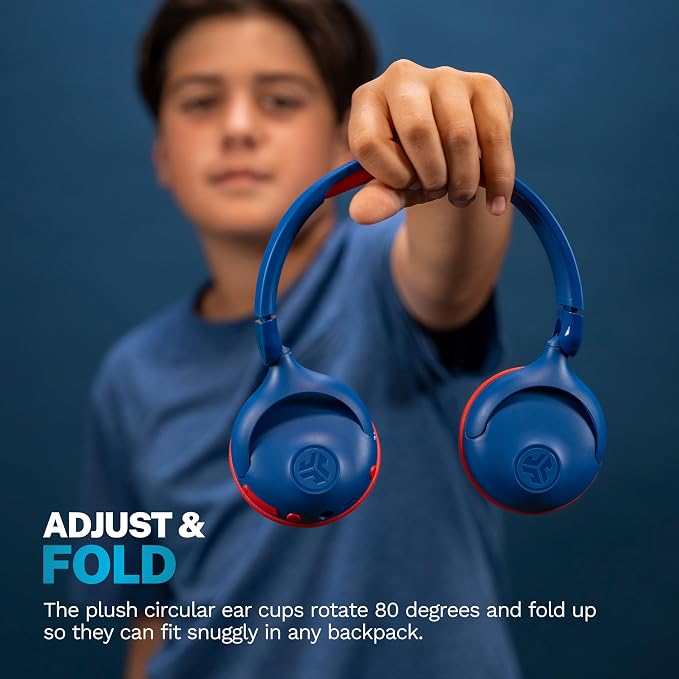 JLab, JBuddies ANC 2 in 1, Kids Headphones, Active Noise Cancelling, Wireless + Wired, Blue/Red