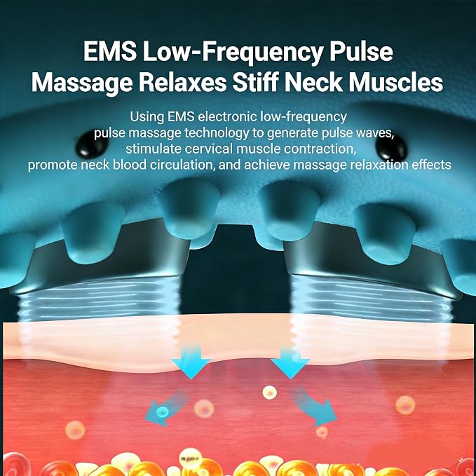 Neck Massager with Heat,3-in-1 EMS Pulse/Vibration/Heating with Remote Control,Electric Cervical Neck Traction Pillows for Pain Relief and Muscle Relaxation,Gifts for Women Men(Blue)