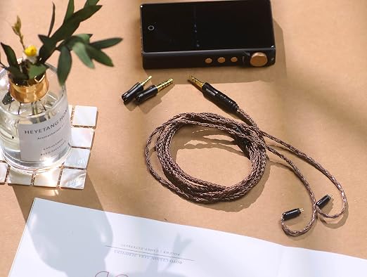 Linsoul Tripowin Amber 32AWG OFC Oxygen Free Cable HiFi IEM Cable with Interchangeable 2.5mm/3.5mm/4.4mm Plug, PVC Sleeve Replacement Cable for Audiophile(MMCX)