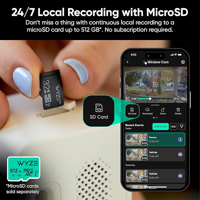 Wyze Window Camera, WiFi Indoor HD Home Security Camera, Upgraded Color Night Vision, Anti-Glare, AI-Powered Motion Detection, Easy & Quick Setup, 24/7 Recording, Works w/Alexa & Google