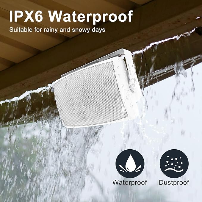 STUDIOFINIX 6.5-Inch 400W Outdoor Bluetooth Speakers Waterproof Wired, Wall-Mount Waterproof Speaker System for Patio, Home, Poolside, Deck, Backyard (Pair,White)